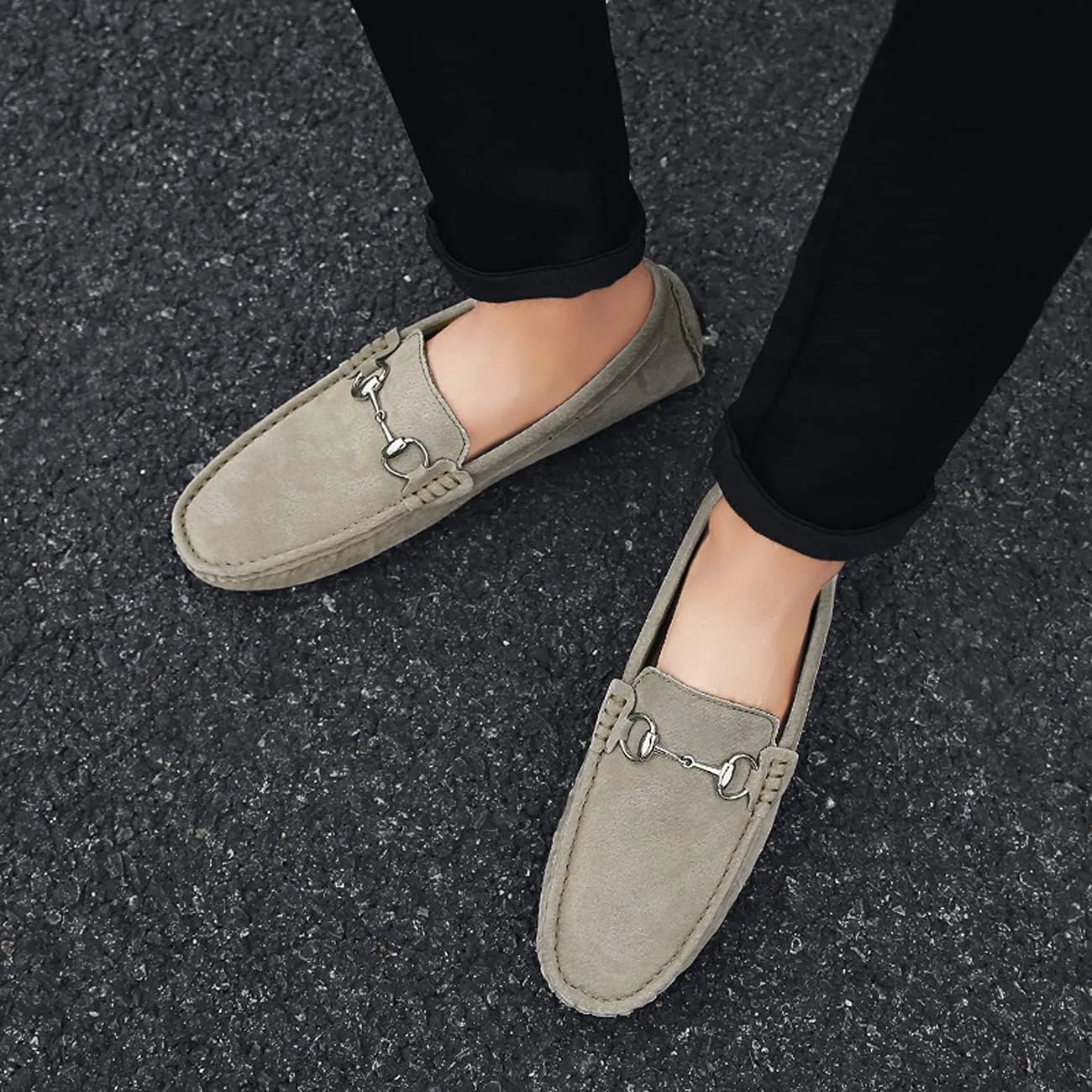 Asifn Men's Casual Leather Loafers Fashion Walking Flat Slip-On Lightweight Driving Shoes