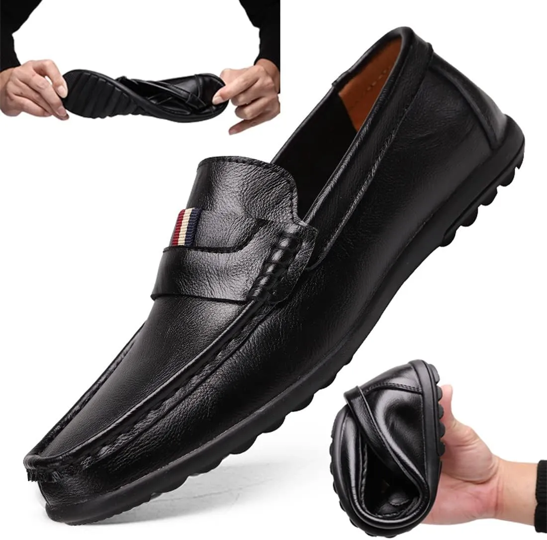 Asifn Men's Walking Leather Slip-on Business Office Loafers Comfort Casual Driving Shoes