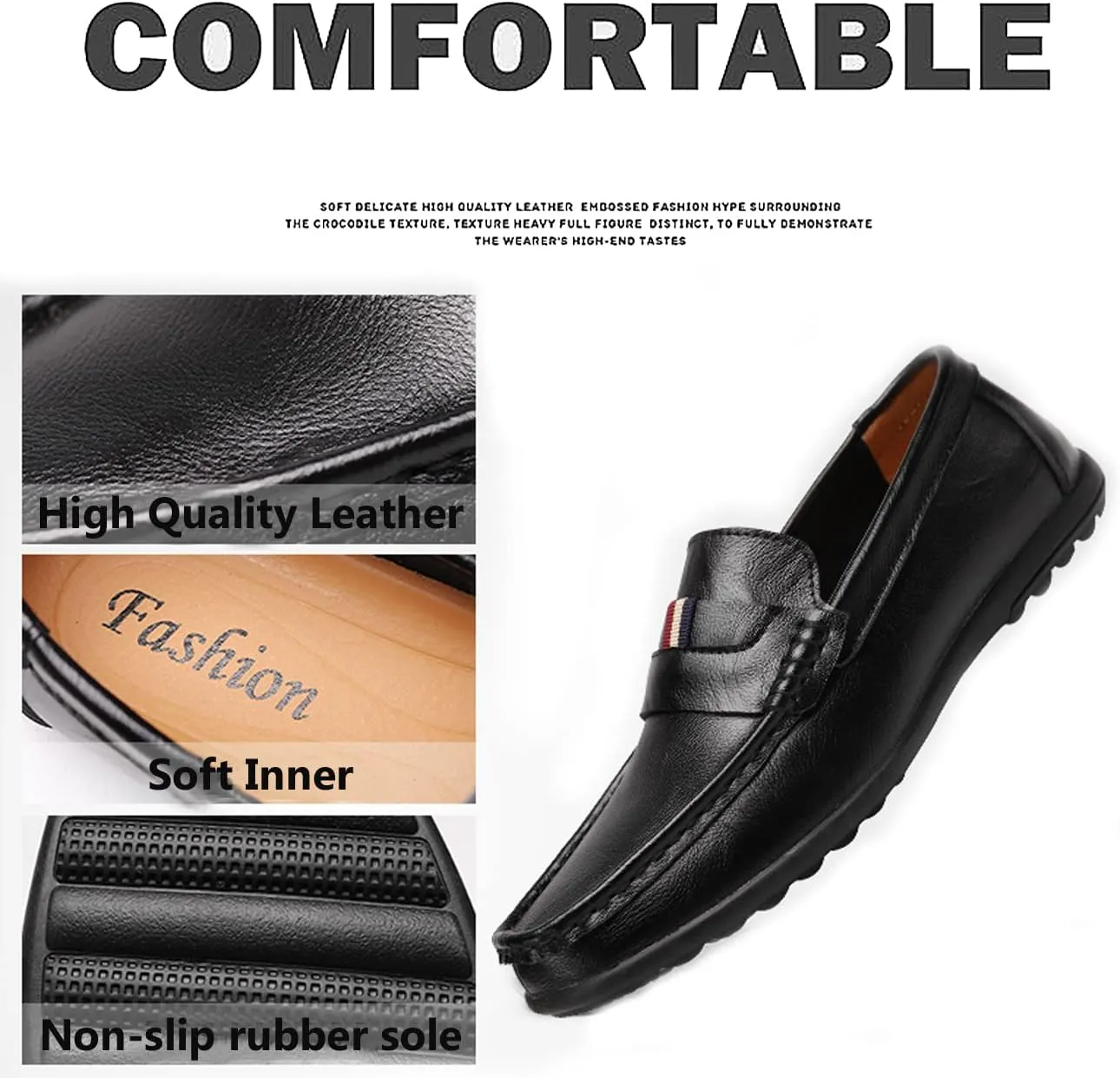 Asifn Men's Walking Leather Slip-on Business Office Loafers Comfort Casual Driving Shoes