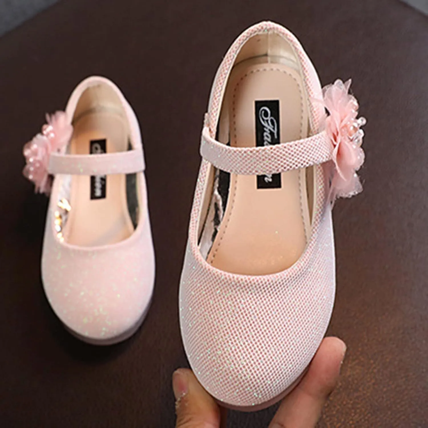 Baby Girls Dress Mary Jane Shining Ballet Flat Toddler School Princess Wedding Pearl Flower Glitter Shoes