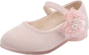 Baby Girls Dress Mary Jane Shining Ballet Flat Toddler School Princess Wedding Pearl Flower Glitter Shoes