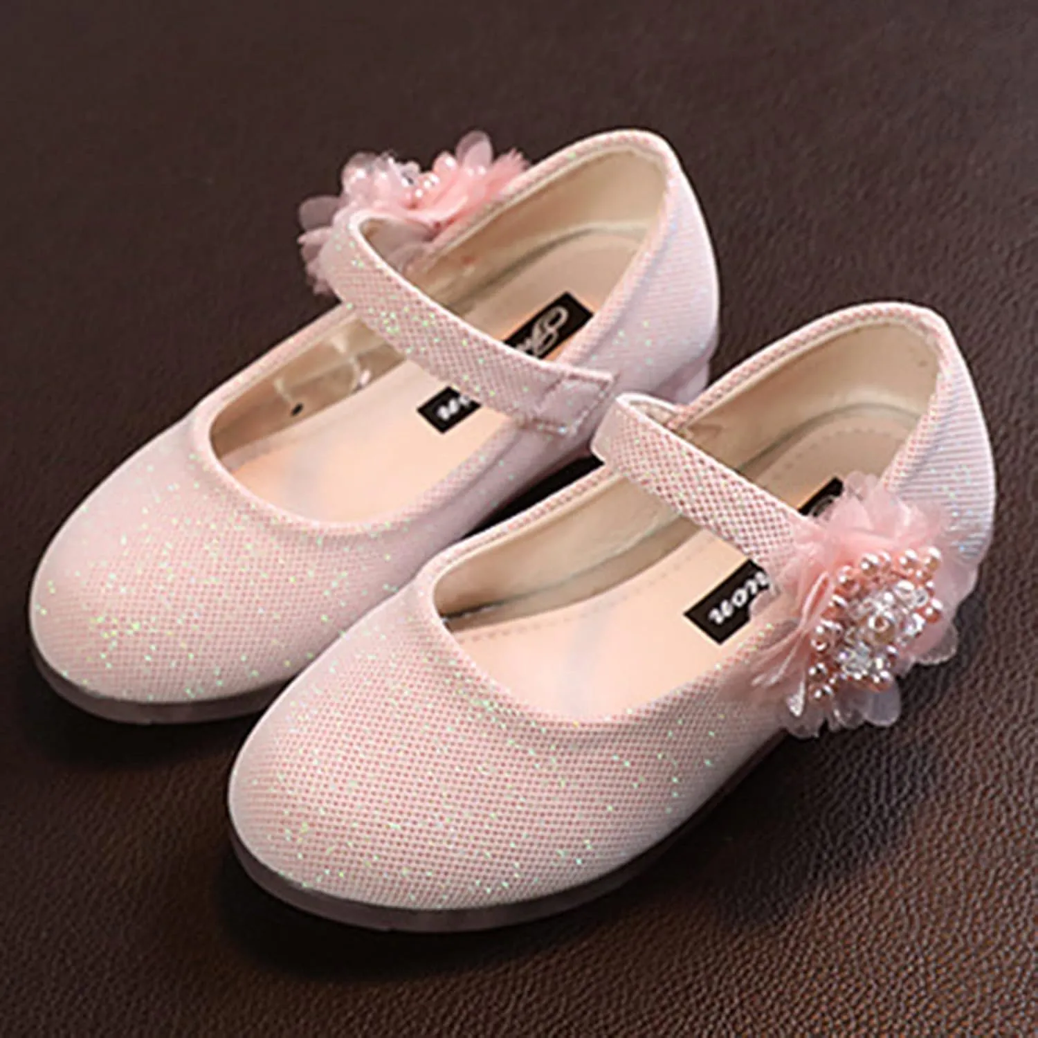 Baby Girls Dress Mary Jane Shining Ballet Flat Toddler School Princess Wedding Pearl Flower Glitter Shoes