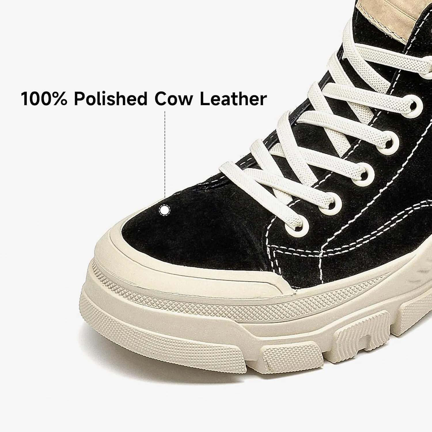 BEAU TODAY Womens Flat Sneakers, Retro Comfortable Lace-up Fashion Sneakers for Women, Buckle Decoration Casual Leather Walking Shoes
