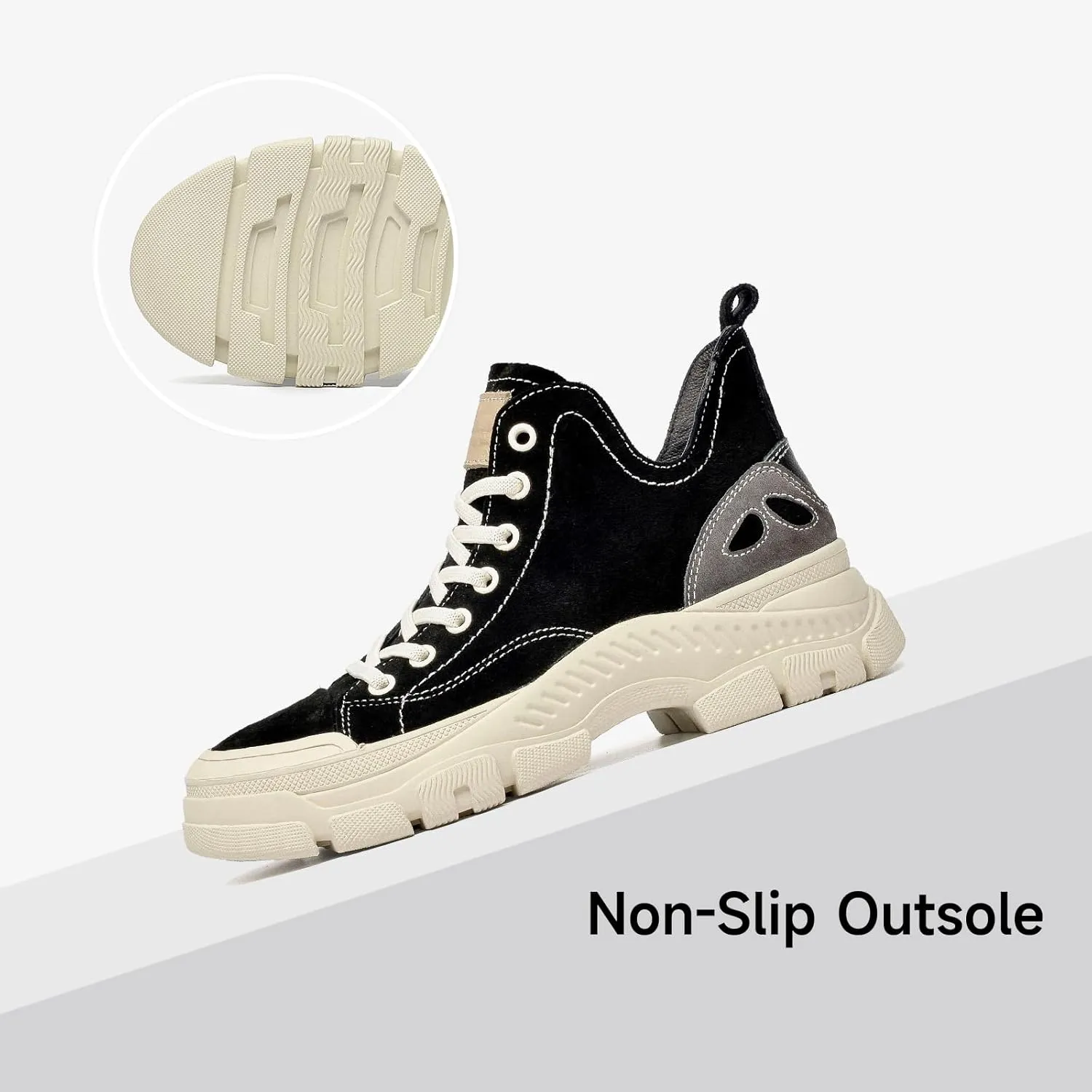 BEAU TODAY Womens Flat Sneakers, Retro Comfortable Lace-up Fashion Sneakers for Women, Buckle Decoration Casual Leather Walking Shoes
