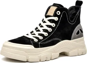 BEAU TODAY Womens Flat Sneakers, Retro Comfortable Lace-up Fashion Sneakers for Women, Buckle Decoration Casual Leather Walking Shoes