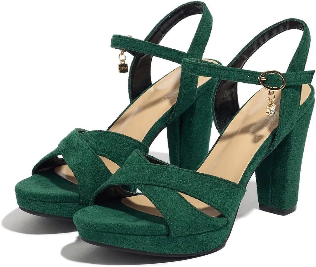 Block Heeled Platform Sandals Chunky Open Toe Shoes for Women