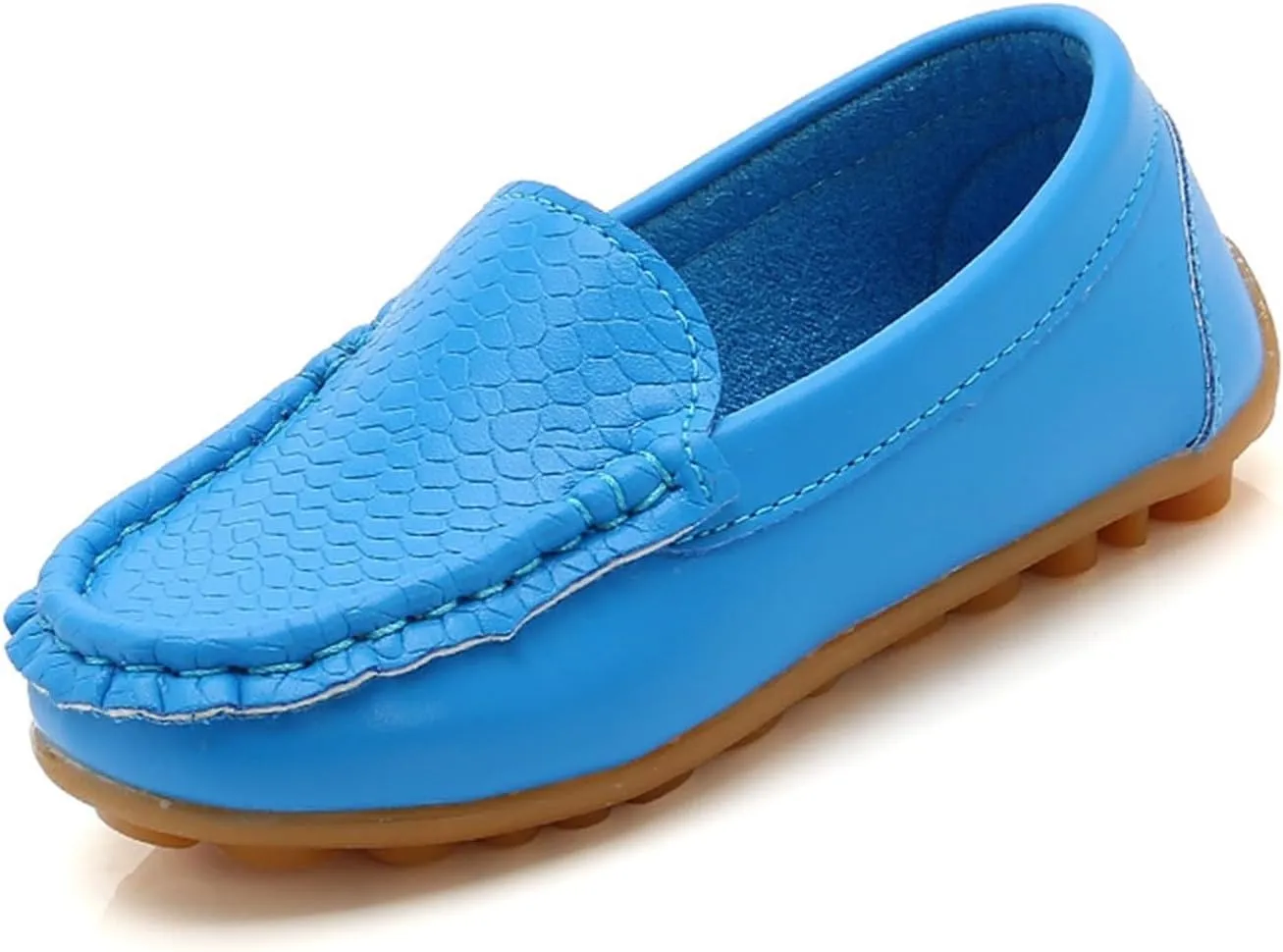 Boys Girls Leather Loafers Slip-On Texture Flat𝘀 Boat Dress Soft Sole 𝗠occasins School Daily Walking Shoes