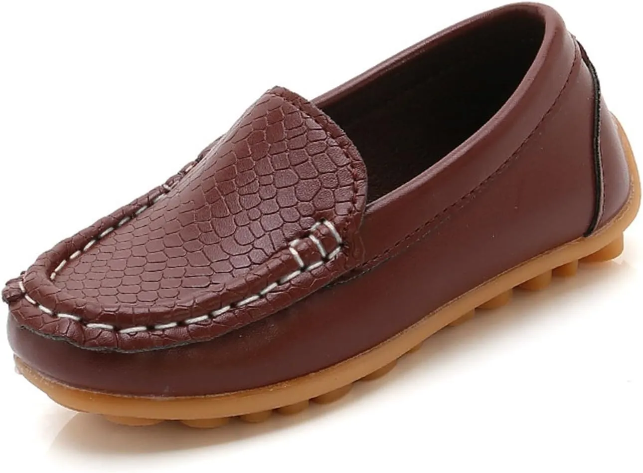 Boys Girls Leather Loafers Slip-On Texture Flat𝘀 Boat Dress Soft Sole 𝗠occasins School Daily Walking Shoes