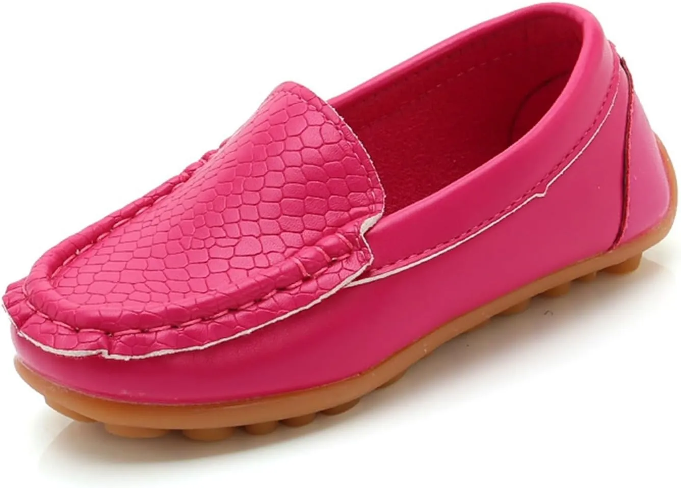 Boys Girls Leather Loafers Slip-On Texture Flat𝘀 Boat Dress Soft Sole 𝗠occasins School Daily Walking Shoes