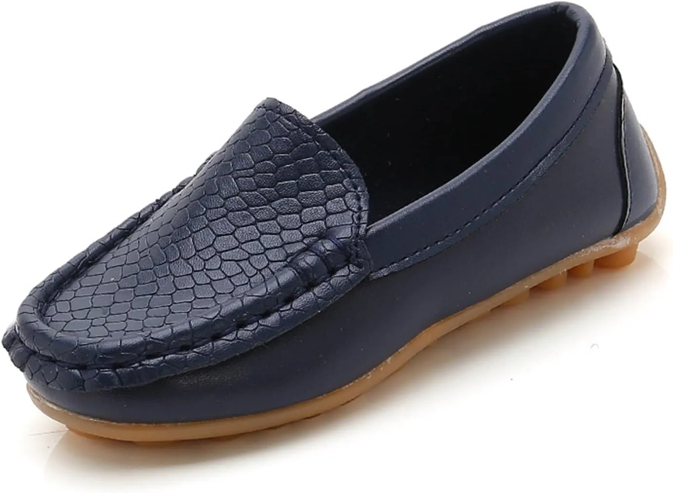 Boys Girls Leather Loafers Slip-On Texture Flat𝘀 Boat Dress Soft Sole 𝗠occasins School Daily Walking Shoes