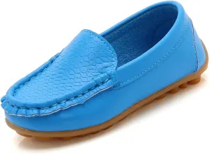 Boys Girls Leather Loafers Slip-On Texture Flat𝘀 Boat Dress Soft Sole 𝗠occasins School Daily Walking Shoes
