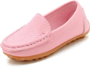 Boys Girls Leather Loafers Slip-On Texture Flat𝘀 Boat Dress Soft Sole 𝗠occasins School Daily Walking Shoes