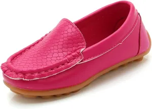 Boys Girls Leather Loafers Slip-On Texture Flat𝘀 Boat Dress Soft Sole 𝗠occasins School Daily Walking Shoes