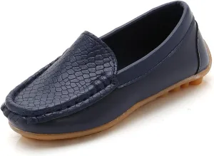 Boys Girls Leather Loafers Slip-On Texture Flat𝘀 Boat Dress Soft Sole 𝗠occasins School Daily Walking Shoes