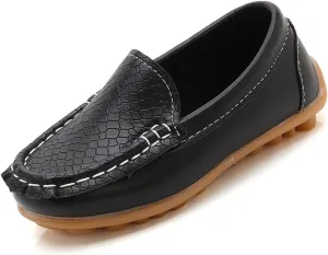 Boys Girls Leather Loafers Slip-On Texture Flat𝘀 Boat Dress Soft Sole 𝗠occasins School Daily Walking Shoes