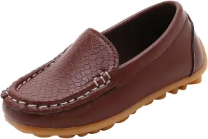 Boys Girls Leather Loafers Slip-On Texture Flat𝘀 Boat Dress Soft Sole 𝗠occasins School Daily Walking Shoes