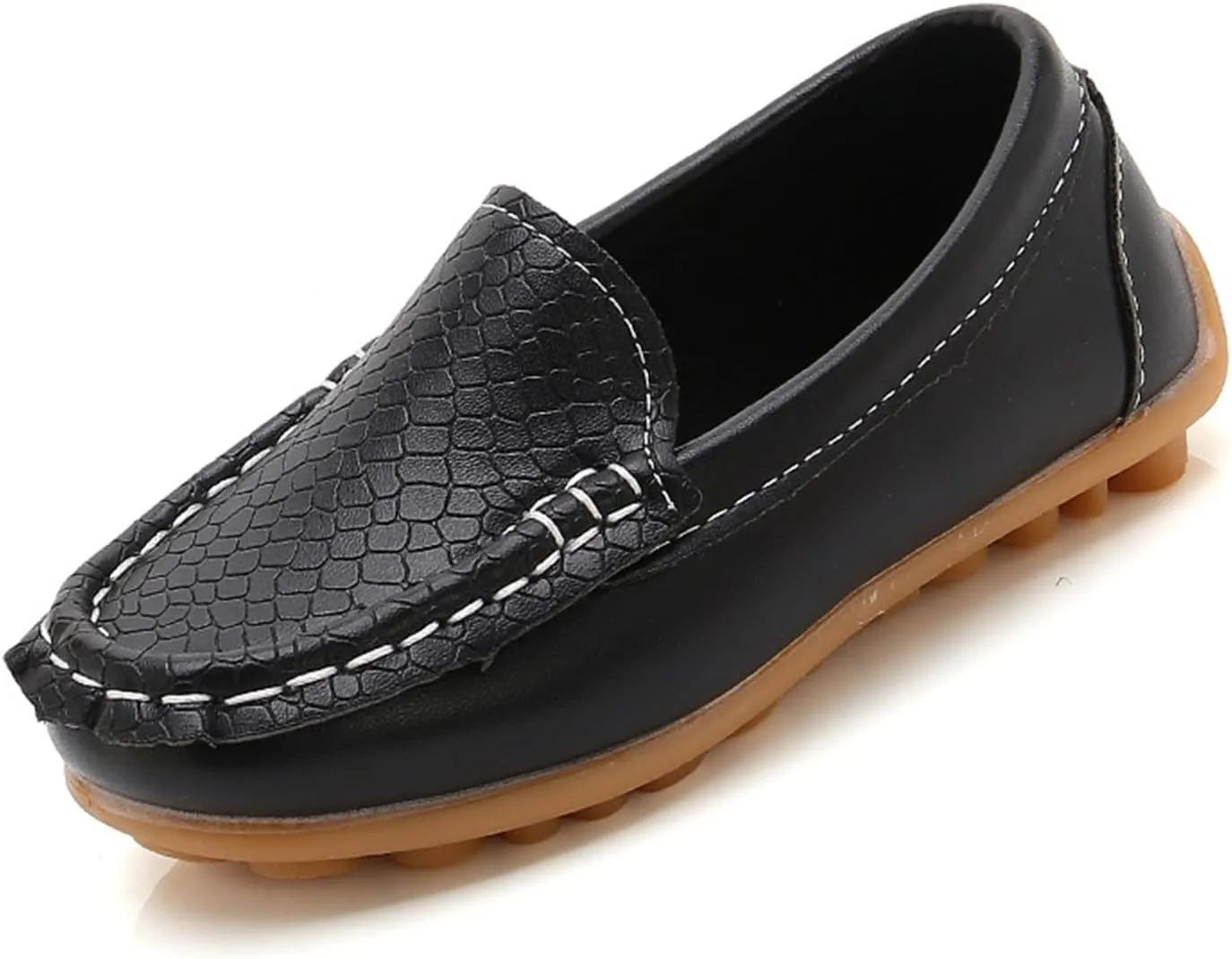 Boys Girls Leather Loafers Slip-On Texture Flat𝘀 Boat Dress Soft Sole 𝗠occasins School Daily Walking Shoes