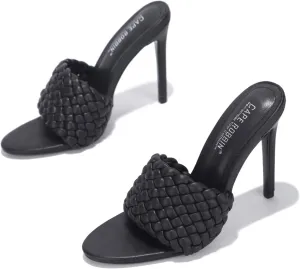 Cape Robbin Anson Sexy Woven High Heels for Women, Square Open Toe Shoes Heels