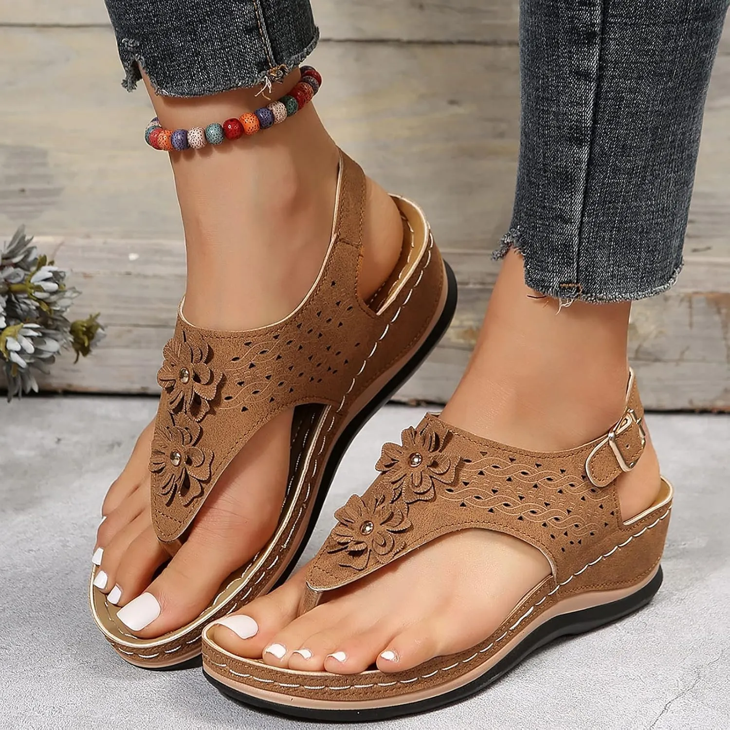 Cathalem Summer Sandals for Women 2024 Orthopedic Flip Flops Arch Support Ladies Lightweight Slip On Beach Sandals