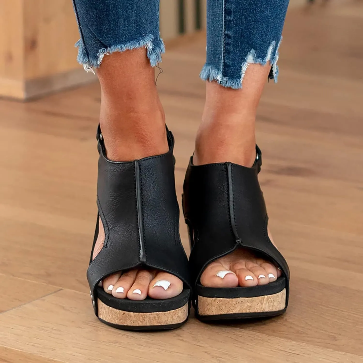 Cathalem Summer Sandals for Women 2024 Summer Platform Wedges Espadrille Heel Strappy Leather Arch Support Sandals