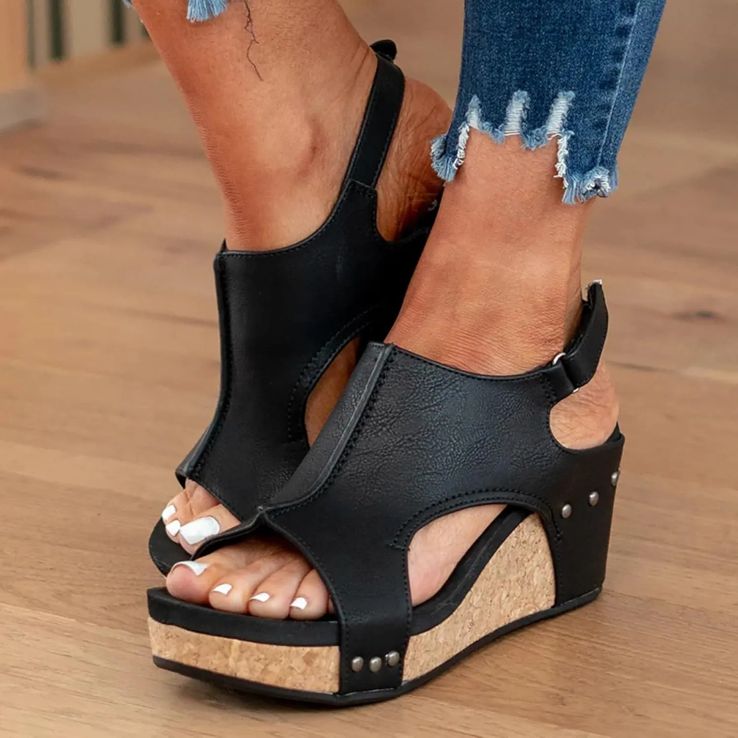 Cathalem Summer Sandals for Women 2024 Summer Platform Wedges Espadrille Heel Strappy Leather Arch Support Sandals