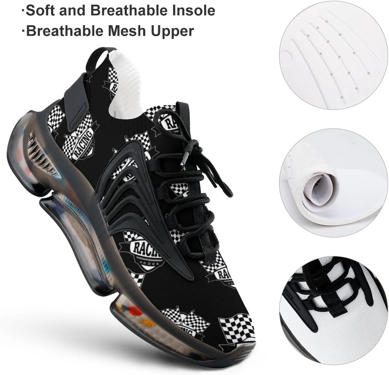 Checkered Flags Race Car Flag Women's Running Shoes Non Slip Breathable Sneakers for Walking Travel