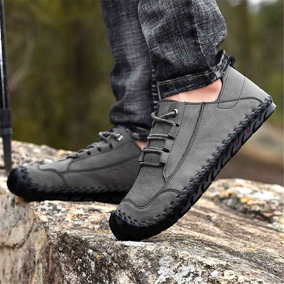 ChicWind Men's Hand Stitching Breathable Leather Sneakers Comfort Lace Up Driving Shoes