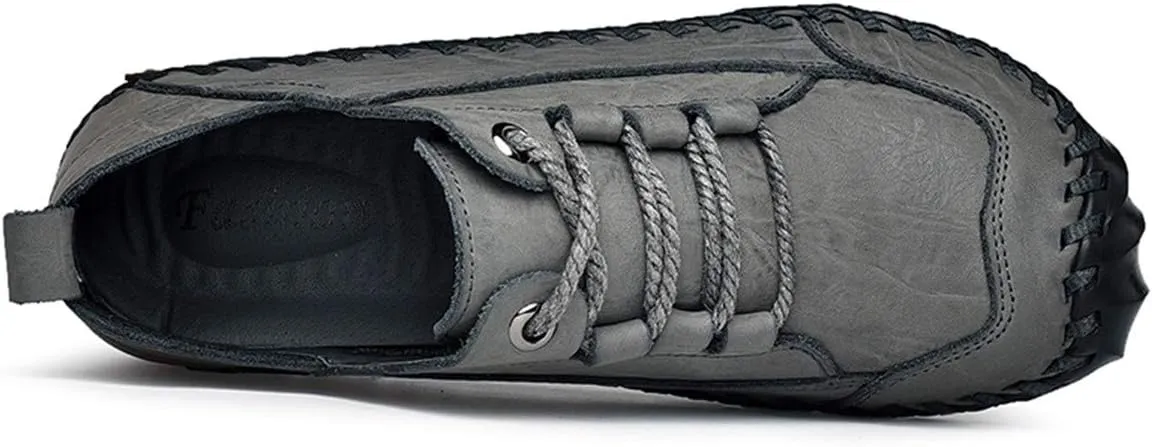 ChicWind Men's Hand Stitching Breathable Leather Sneakers Comfort Lace Up Driving Shoes
