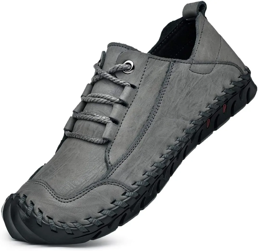 ChicWind Men's Hand Stitching Breathable Leather Sneakers Comfort Lace Up Driving Shoes