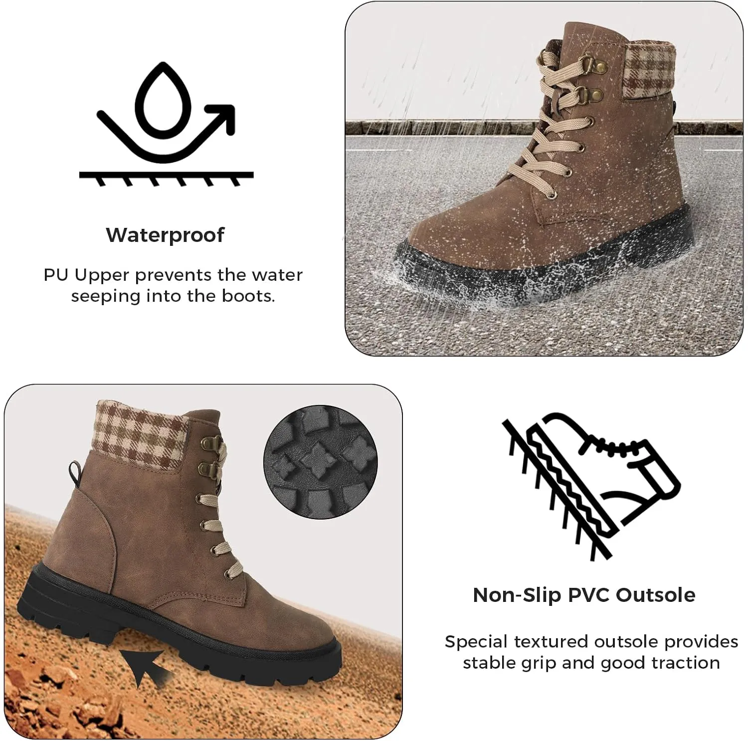 CHIN·MOON Women's Waterproof Backpacking Boots Non Slip Ankle Hiking Casual Shoes