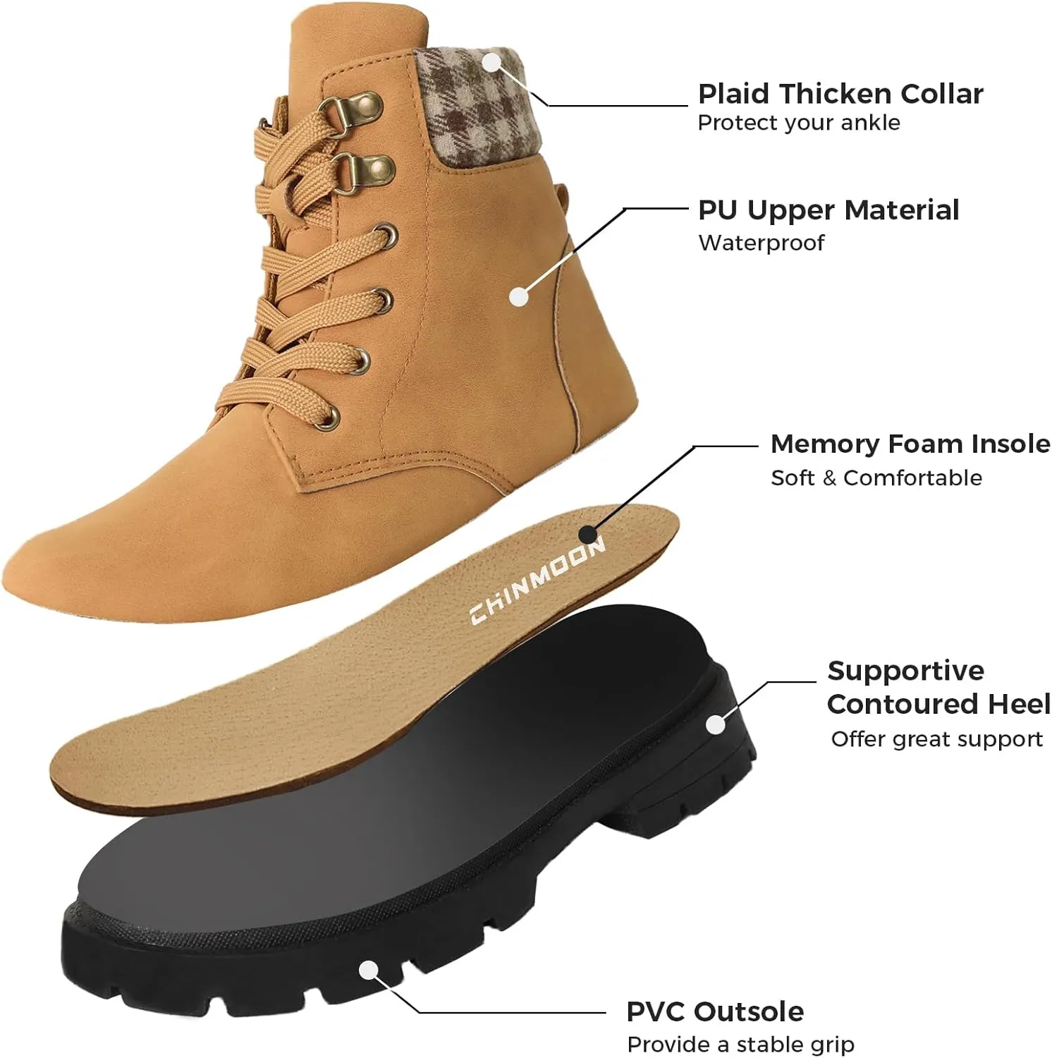 CHINMOON Women's Waterproof Backpacking Boots Non Slip Ankle Hiking Casual Shoes