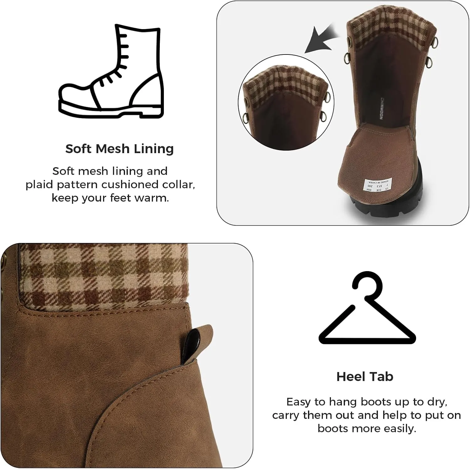 CHIN·MOON Women's Waterproof Backpacking Boots Non Slip Ankle Hiking Casual Shoes