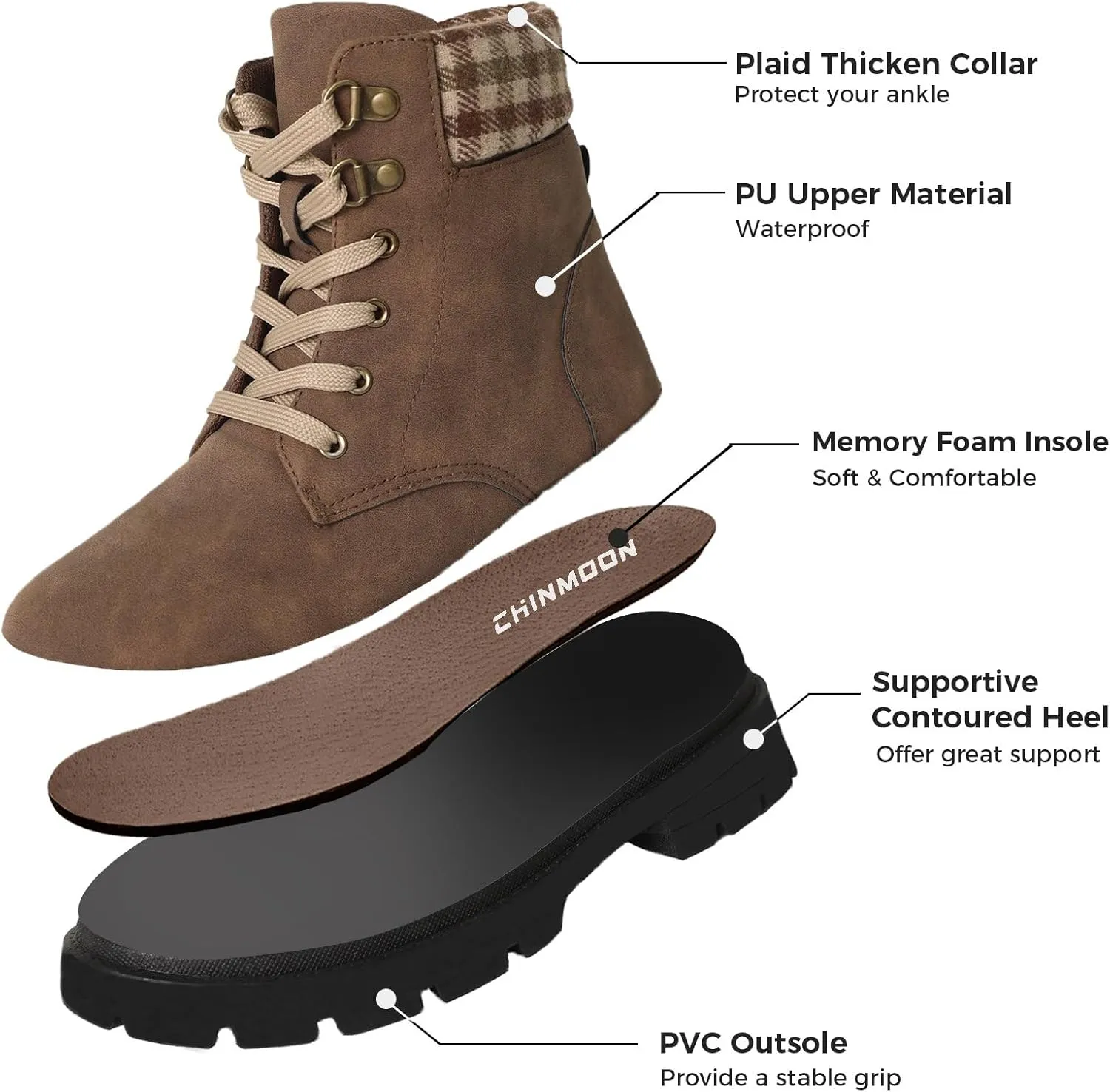 CHINMOON Women's Waterproof Backpacking Boots Non Slip Ankle Hiking Casual Shoes