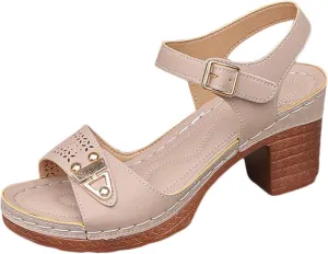 Chunky Block Heeled Sandals for Women Ankle Strappy Open Toe Dressy Heels Sandals Ladies Comfy Wedding Party Dress Shoes