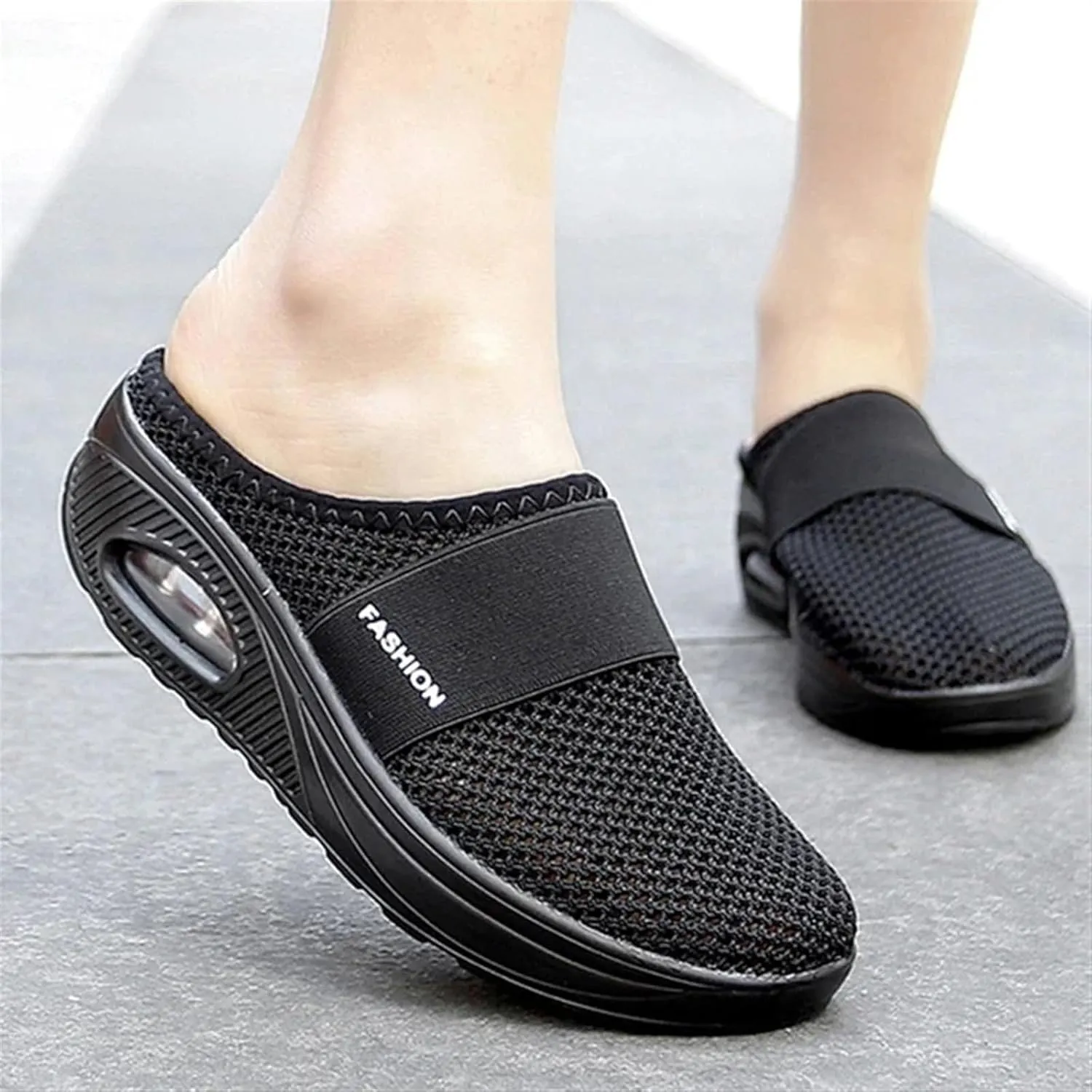 Clogs for Women Summer Air Cushion Platform Mesh Mules Sneaker Sandals Orthopedic Diabetic Slippers Closed Toe Open Back Non Slip Wedge Sandals with Arch-Support