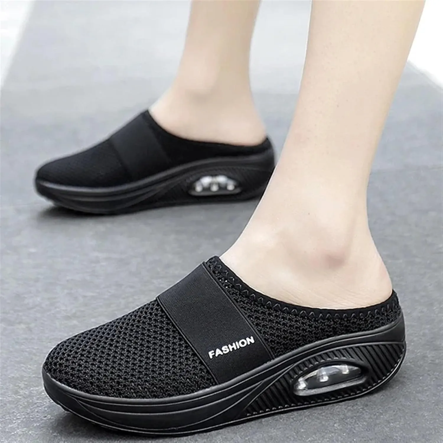 Clogs for Women Summer Air Cushion Platform Mesh Mules Sneaker Sandals Orthopedic Diabetic Slippers Closed Toe Open Back Non Slip Wedge Sandals with Arch-Support