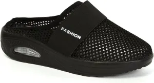 Clogs for Women Summer Air Cushion Platform Mesh Mules Sneaker Sandals Orthopedic Diabetic Slippers Closed Toe Open Back Non Slip Wedge Sandals with Arch-Support