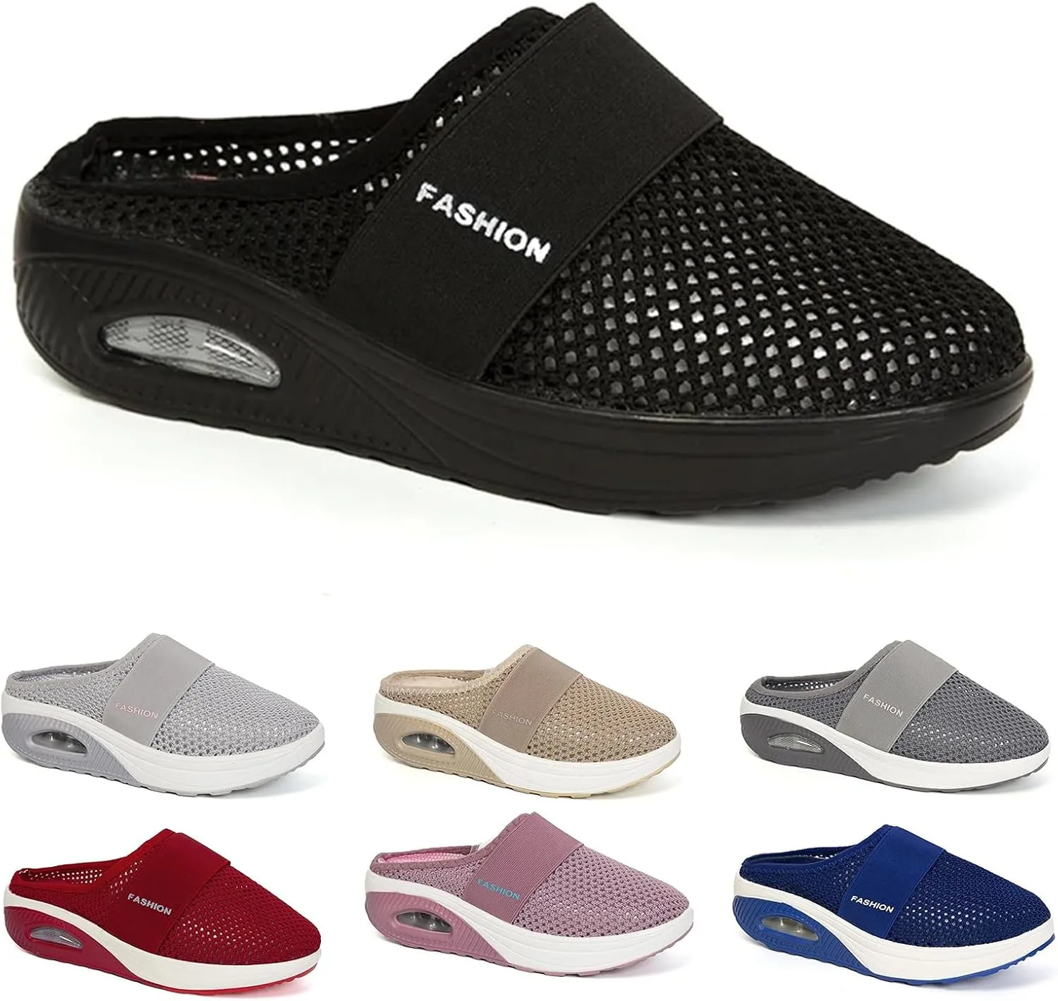 Clogs for Women Summer Air Cushion Platform Mesh Mules Sneaker Sandals Orthopedic Diabetic Slippers Closed Toe Open Back Non Slip Wedge Sandals with Arch-Support