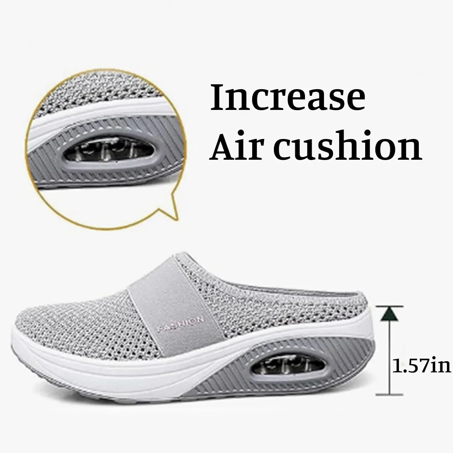 Clogs for Women Summer Air Cushion Platform Mesh Mules Sneaker Sandals Orthopedic Diabetic Slippers Closed Toe Open Back Non Slip Wedge Sandals with Arch-Support