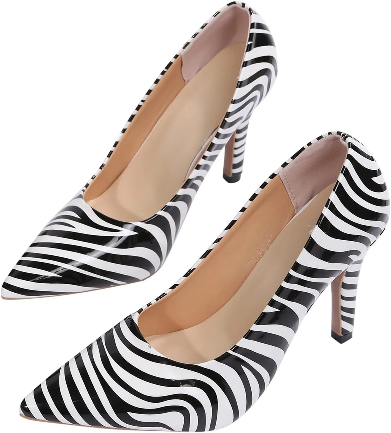 Closed toe Leather Shoes for Women Sandals Dressy Heels Kitten Heel Pointed toe Zebra Print Summer Stripes