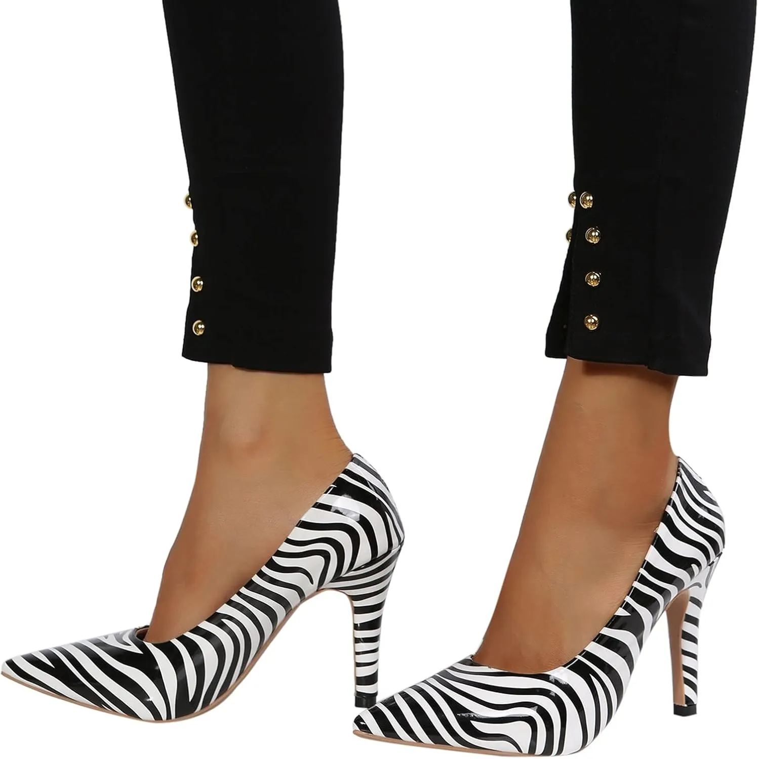 Closed toe Leather Shoes for Women Sandals Dressy Heels Kitten Heel Pointed toe Zebra Print Summer Stripes
