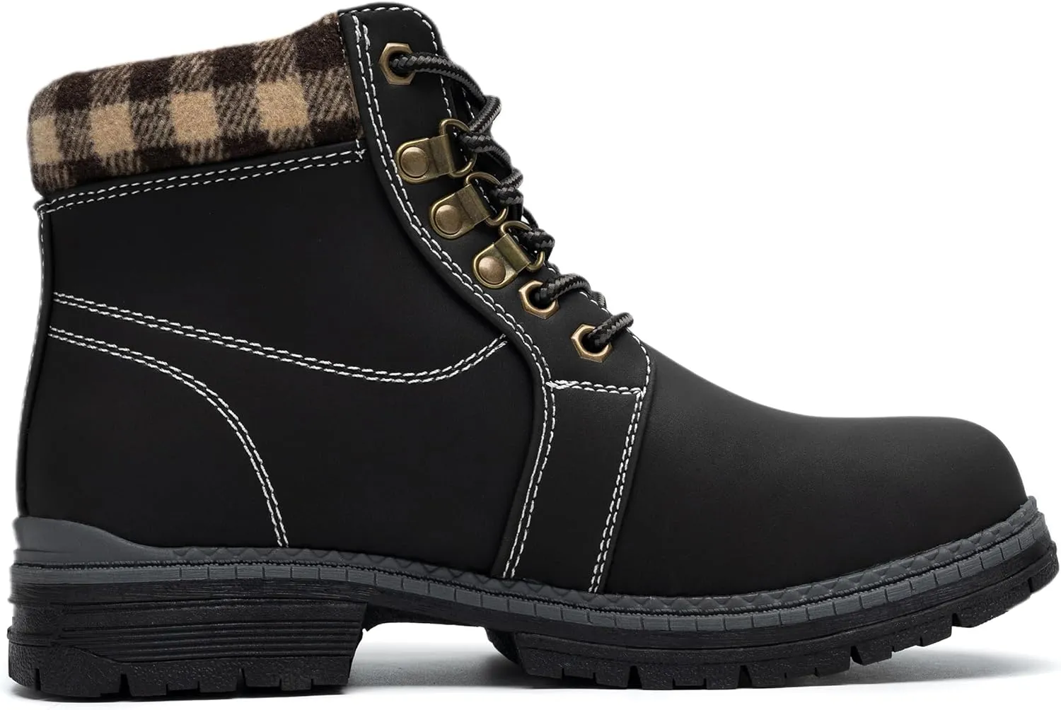 COTTIMO Snow Hiking Winter Boots for Women - Casual Brown Combat Work Boot - Non-slip Fur-Lined Ankle Boots - Fashion Boots Waterproof Leather Shoes