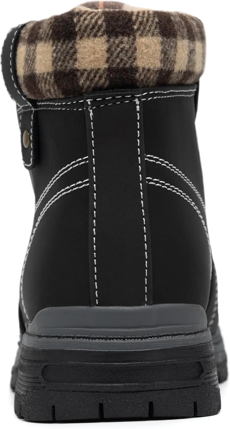 COTTIMO Snow Hiking Winter Boots for Women - Casual Brown Combat Work Boot - Non-slip Fur-Lined Ankle Boots - Fashion Boots Waterproof Leather Shoes