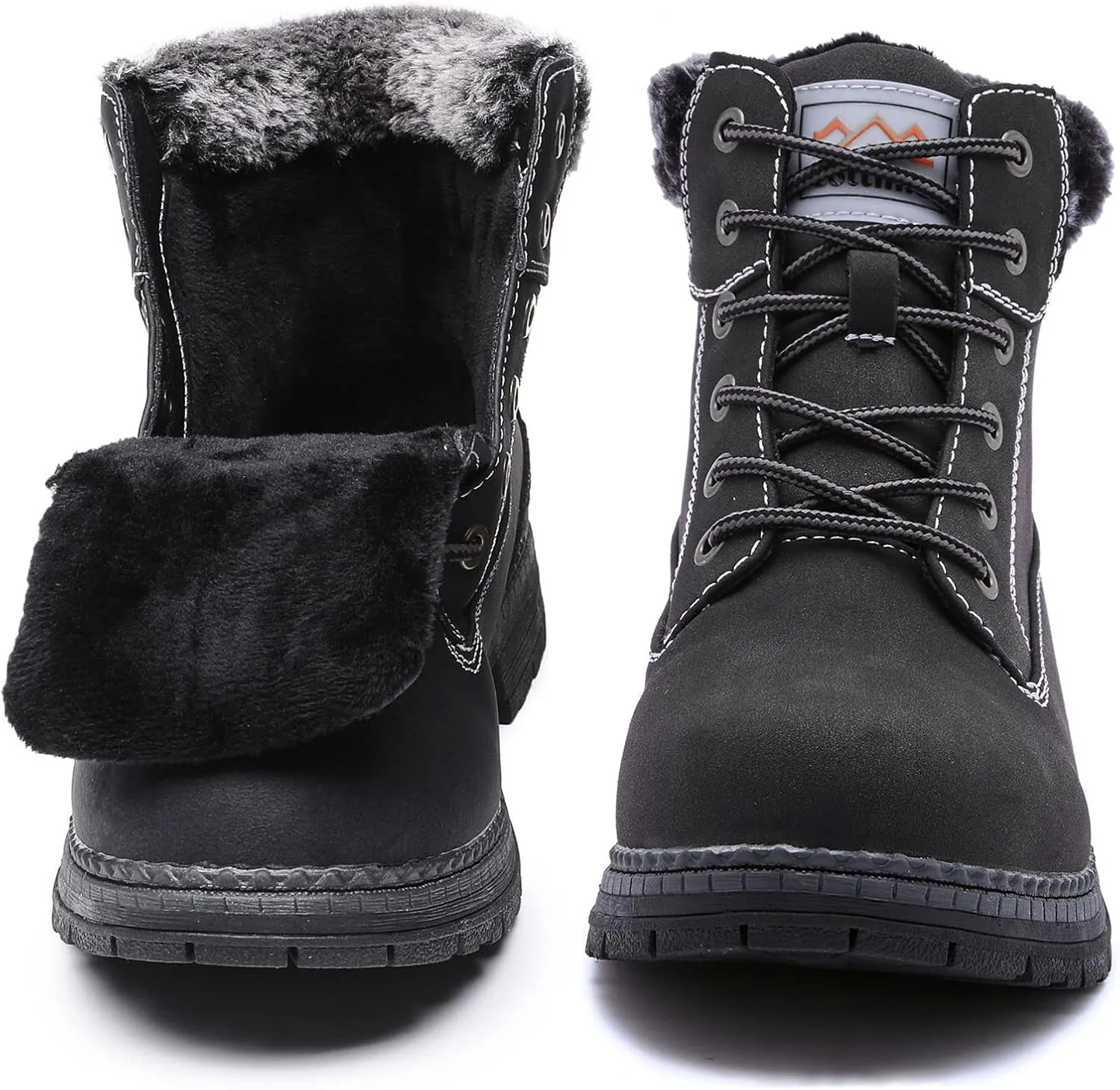 COTTIMO Snow Hiking Winter Boots for Women - Casual Brown Combat Work Boot - Non-slip Fur-Lined Ankle Boots - Fashion Boots Waterproof Leather Shoes