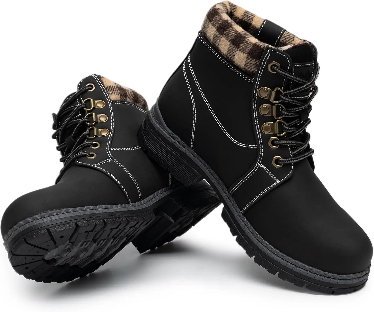 COTTIMO Snow Hiking Winter Boots for Women - Casual Brown Combat Work Boot - Non-slip Fur-Lined Ankle Boots - Fashion Boots Waterproof Leather Shoes