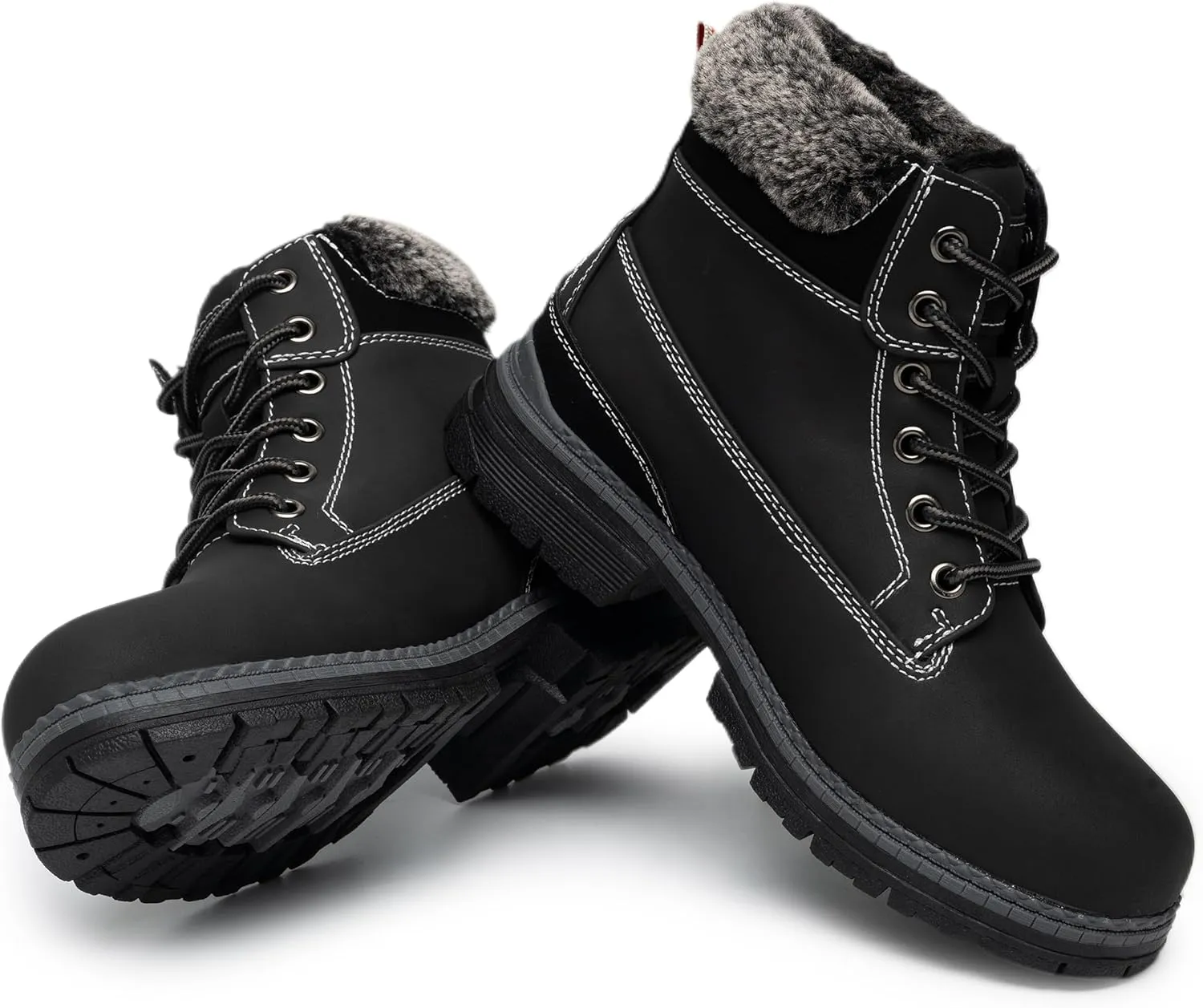 COTTIMO Snow Hiking Winter Boots for Women - Casual Brown Combat Work Boot - Non-slip Fur-Lined Ankle Boots - Fashion Boots Waterproof Leather Shoes