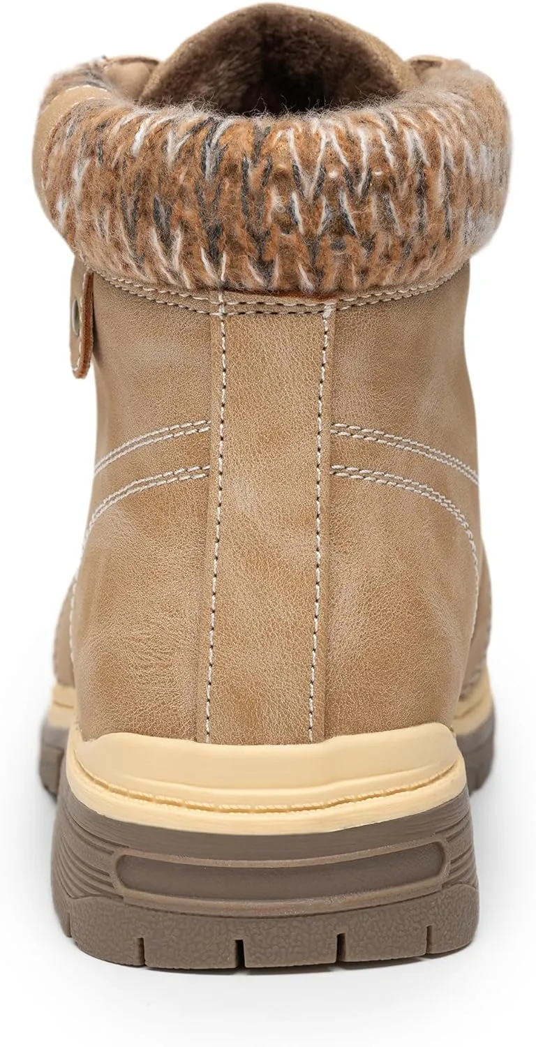 COTTIMO Snow Hiking Winter Boots for Women - Casual Brown Combat Work Boot - Non-slip Fur-Lined Ankle Boots - Fashion Boots Waterproof Leather Shoes