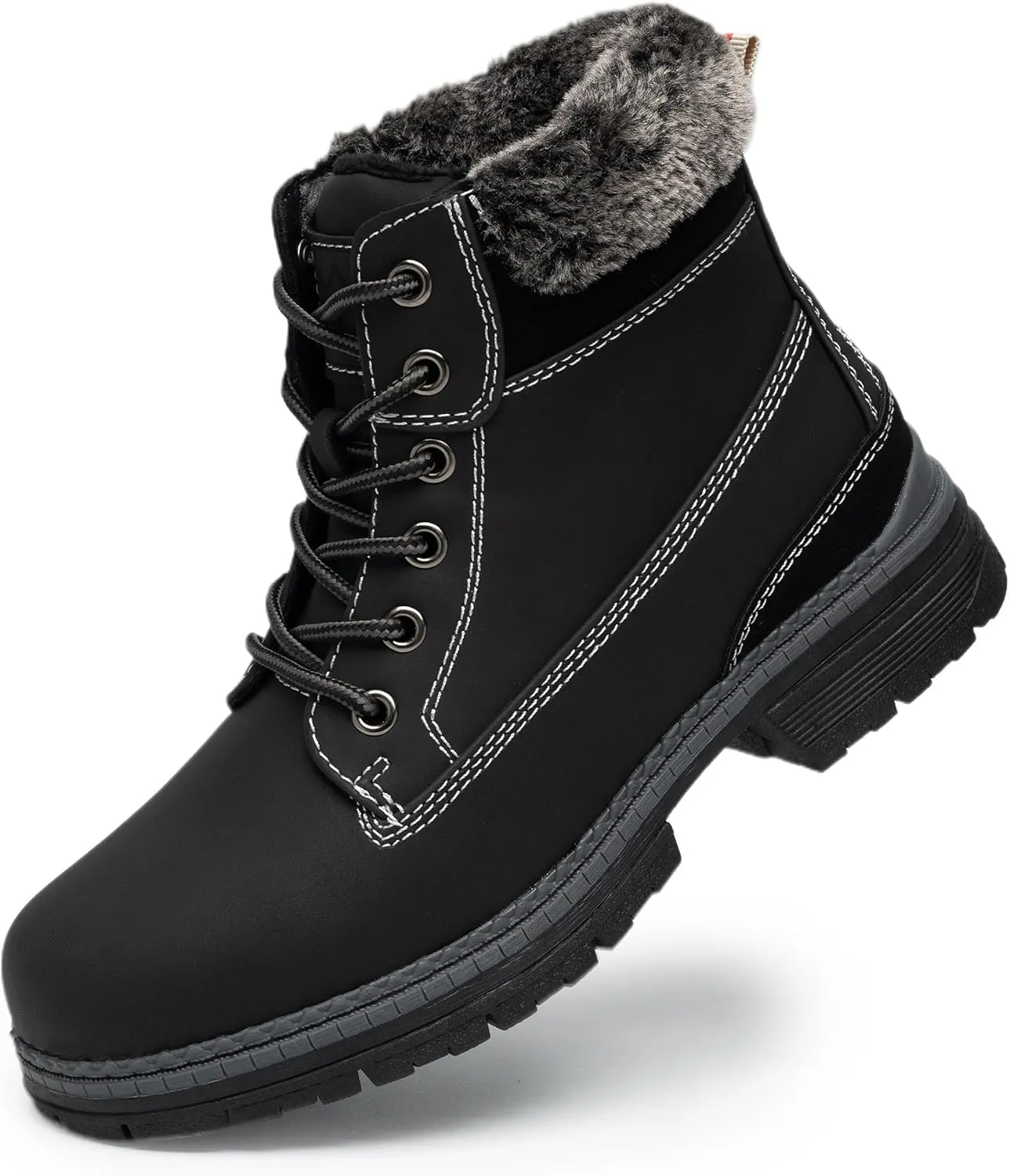 COTTIMO Snow Hiking Winter Boots for Women - Casual Brown Combat Work Boot - Non-slip Fur-Lined Ankle Boots - Fashion Boots Waterproof Leather Shoes