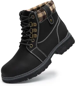 COTTIMO Snow Hiking Winter Boots for Women - Casual Brown Combat Work Boot - Non-slip Fur-Lined Ankle Boots - Fashion Boots Waterproof Leather Shoes