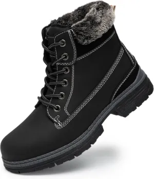 COTTIMO Snow Hiking Winter Boots for Women - Casual Brown Combat Work Boot - Non-slip Fur-Lined Ankle Boots - Fashion Boots Waterproof Leather Shoes
